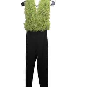 AKIRA Green and Black Two-Tone Jumpsuit with Ruffled Top